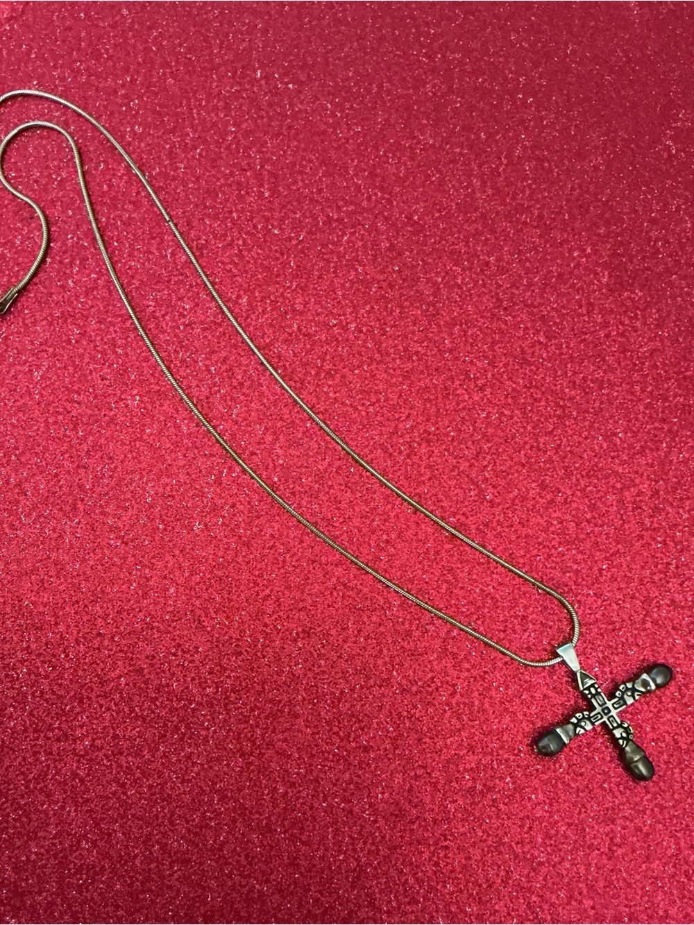 Vintage Sterling silver 925 Cross Pendant Necklace features dark pearl at t end